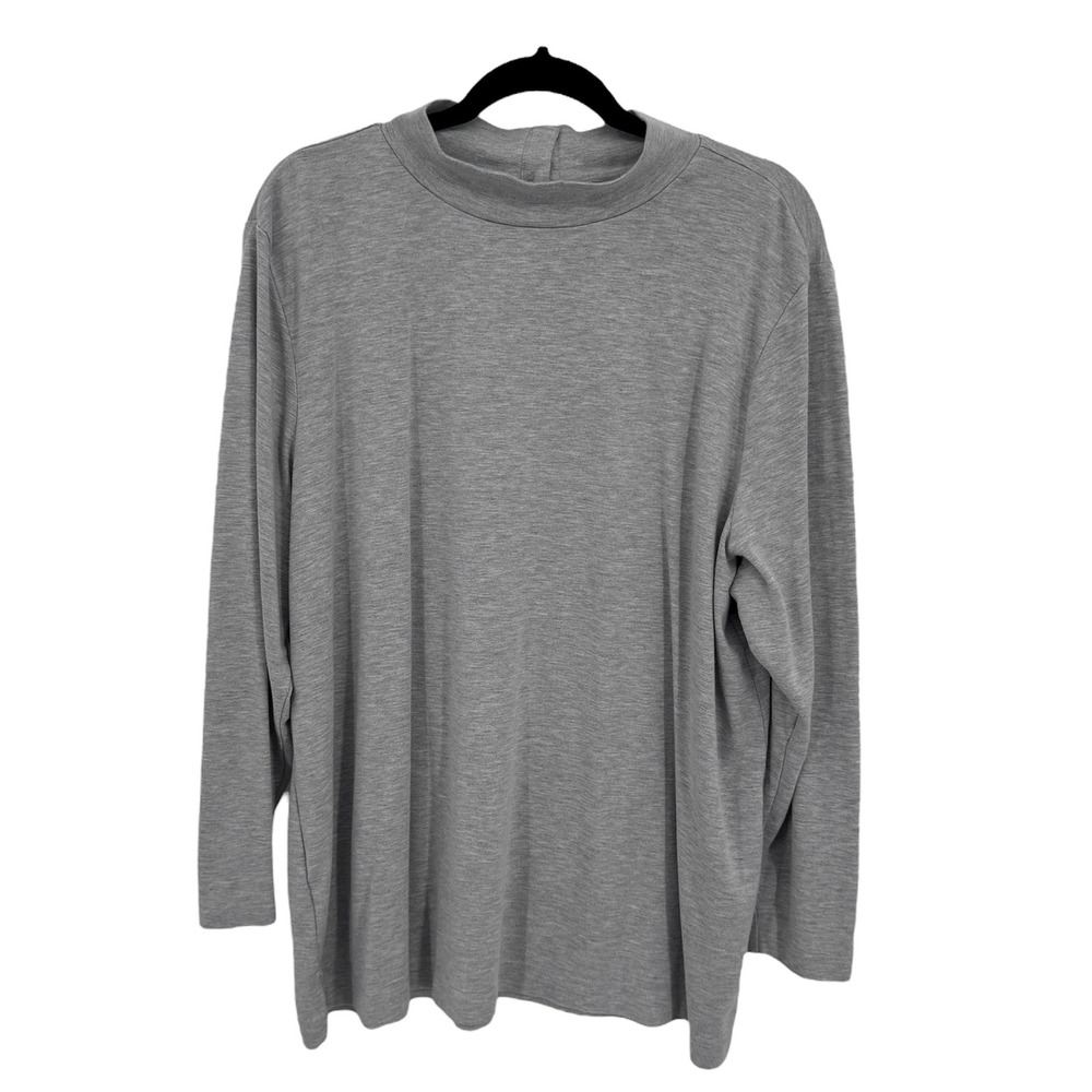 LOFT Plus‎ Women's 24/26 Gray Long Sleeve Mock Neck Button Back Top Minimalist